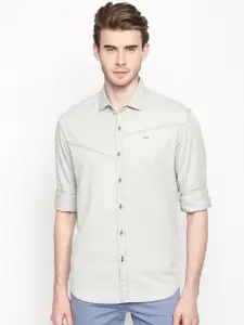 Basics Men Grey Slim Fit Solid Casual Shirt