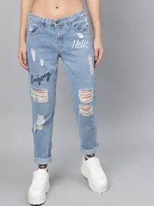 STREET 9 Women Blue Relaxed Fit Mid-Rise Highly Distressed Stretchable Jeans