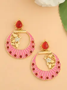Tistabene Gold-Plated & Pink Crescent Shaped Enamelled Chandbalis