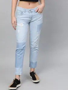 STREET 9 Women Blue Straight Fit Mid-Rise Low Distress Stretchable Jeans