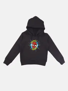 YK Marvel Boys Black Avengers Spiderman Print Hoodie With Attached Face Covering