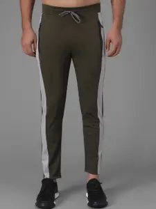 Kotty Men Olive Green Solid Side Panelled Track Pants