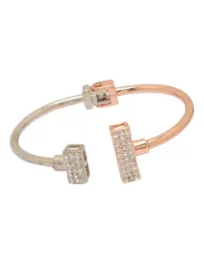 Globus Rose Gold-Plated & Silver-Toned Cubic Zirconia Wraparound Bracelet