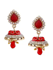Estele Gold-Plated & Red Dome Shaped Jhumkas