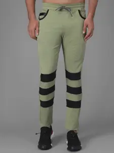 Kotty Men Olive Green & Black Striped Track Pants