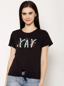 HOUSE OF KKARMA Women Black Embroidered Round Neck T-shirt
