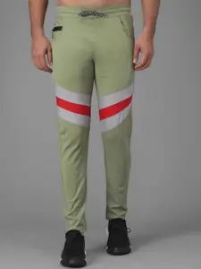 Kotty Men Green & Grey Striped Straight Fit Track Pants