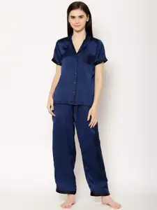 HOUSE OF KKARMA Women Navy Blue Solid Night Suit