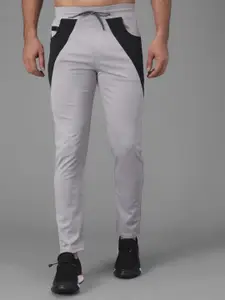 Kotty Men Grey & Black Colourblocked Straight Fit Track Pants