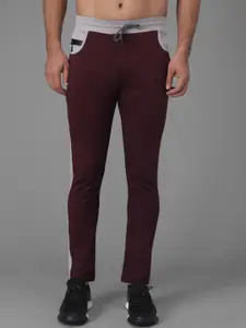 Kotty Men Maroon & Grey-Melange Solid Slim-Fit Track Pants