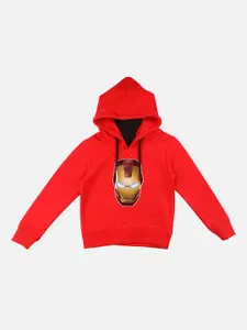 YK Marvel Boys Red Printed Hooded Sweatshirt With Face Covering