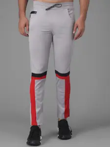 Kotty Men Grey & Red Colourblocked Straight Fit Track Pants