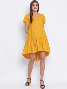 Oxolloxo Women Yellow Solid Drop-Waist Dress