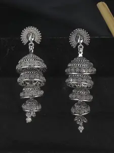 ANIKAS CREATION Silver-Plated Classic Jhumkas