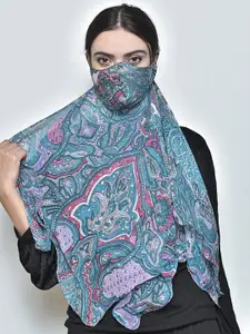 SWAYAM Women Blue & Pink Printed 3-Ply Anti-Pollution Reusable Protective Outdoor Mask Cum Scarf