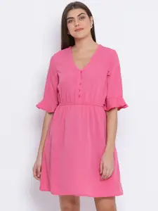 Oxolloxo Women Pink Solid Fit and Flare Dress