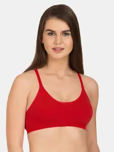 Tweens Red Solid Non-Wired Lightly Padded Workout Bra TW-275-RD-30