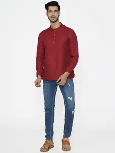 Manyavar Men Maroon Woven Design Short Kurta