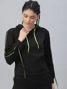Athena Women Black Solid Hooded Sweatshirt