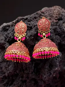 ANIKAS CREATION Gold-Toned & Pink Dome Shaped Jhumkas