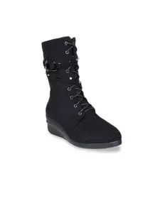 SHUZ TOUCH Women Black Solid Suede Wedge Heeled Boots