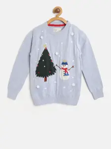 Cherry Crumble Boys Blue Printed Pullover Sweater