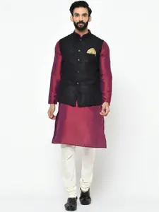KISAH Men Black & Maroon Self Design Kurta with Pyjamas