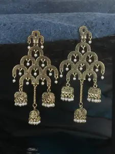 ANIKAS CREATION White Gold Plated Handcrafted Dome Shaped Jhumkas