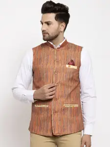 KLOTTHE Men Blue & Orange Woven Design Nehru Jacket