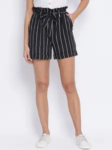 Oxolloxo Women Black Striped Regular Fit Shorts