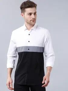 HIGHLANDER Men White & Black Slim Fit Colourblocked Casual Shirt