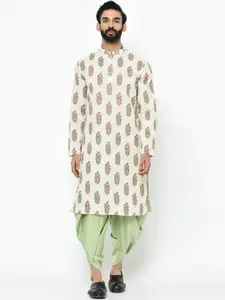 KISAH Men White & Pink Printed Kurta with Patiala