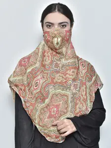 SWAYAM Women Brown & Pink Printed 3-Ply Anti-Pollution Reusable Protective Outdoor Mask Cum Scarf