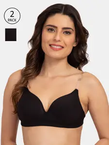 Tweens Pack Of 2 Black Solid Non-Wired Heavily Padded Everyday Bras TW-915900-2PC-BLK-30B