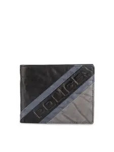 Police Men Black & Grey Colourblocked Genuine Leather Two Fold Wallet