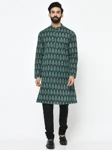 KISAH Men Green & Black Printed Kurta with Churidar