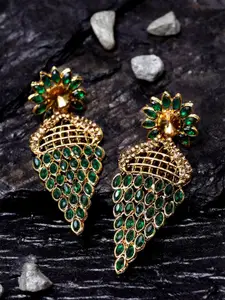 ANIKAS CREATION Gold-Plated Studded Floral Drop Earrings