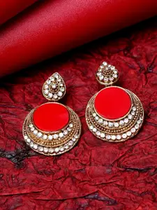 ANIKAS CREATION Gold-Toned & Red Circular Studs