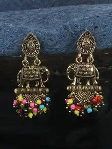 ANIKAS CREATION Gold-Plated Antique Elephant Shaped Drop Earrings