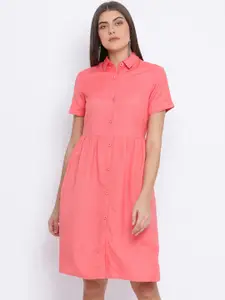 Oxolloxo Women Pink Solid Shirt Dress