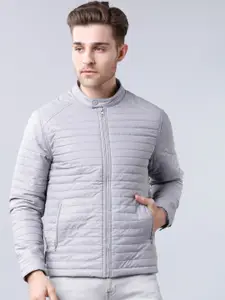 HIGHLANDER Men Grey Striped Puffer Jacket
