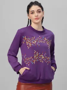Athena Women Purple Embroidered Sweatshirt