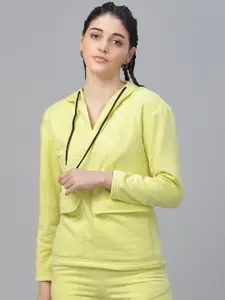 Athena Women Lime Green Solid Hooded Sweatshirt