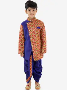 KID1 Boys Navy Blue & Red Printed Kurta with Dhoti Pants