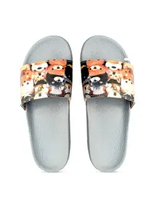 FREECO Women Brown & Off-White Printed Sliders