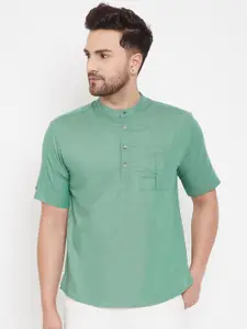 even Men Green Solid Straight Kurta