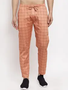 Jainish Men Orange & Black Checked Track Pants