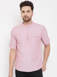 even Men Pink Woven Design Straight Kurta