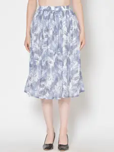Cation Women White & Blue Printed Midi Skirt