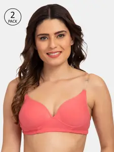 Tweens Coral Pink Solid Non-Wired Heavily Padded Everyday Bra TW-915900-2PC-CRL-30B